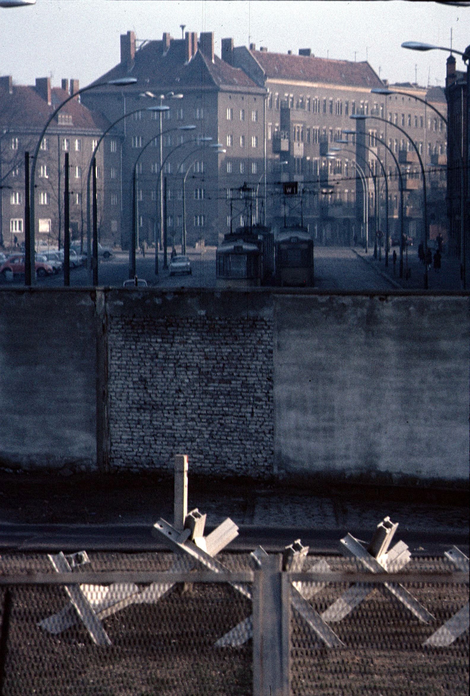 Winter view of the concrete Wall where Bernauer Straße meets Eberswalder Straße
