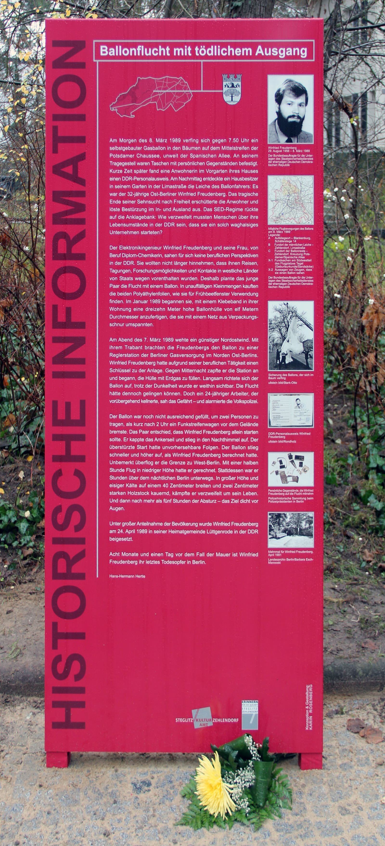 An upright memorial stele with text commemorating Winfried Freudenberg.